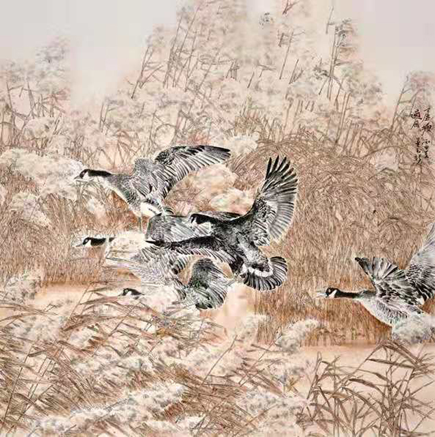 61董玉新作品:《芦塘过雁》(北京).jpg